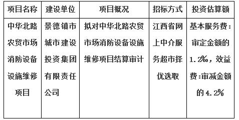 中華北路農貿市場消防設備設施維修項目結算審計服務項目計劃公告